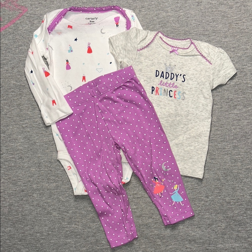 Carter’s 3 Piece Baby Girl’s Matching Princess Set Size 9 Months